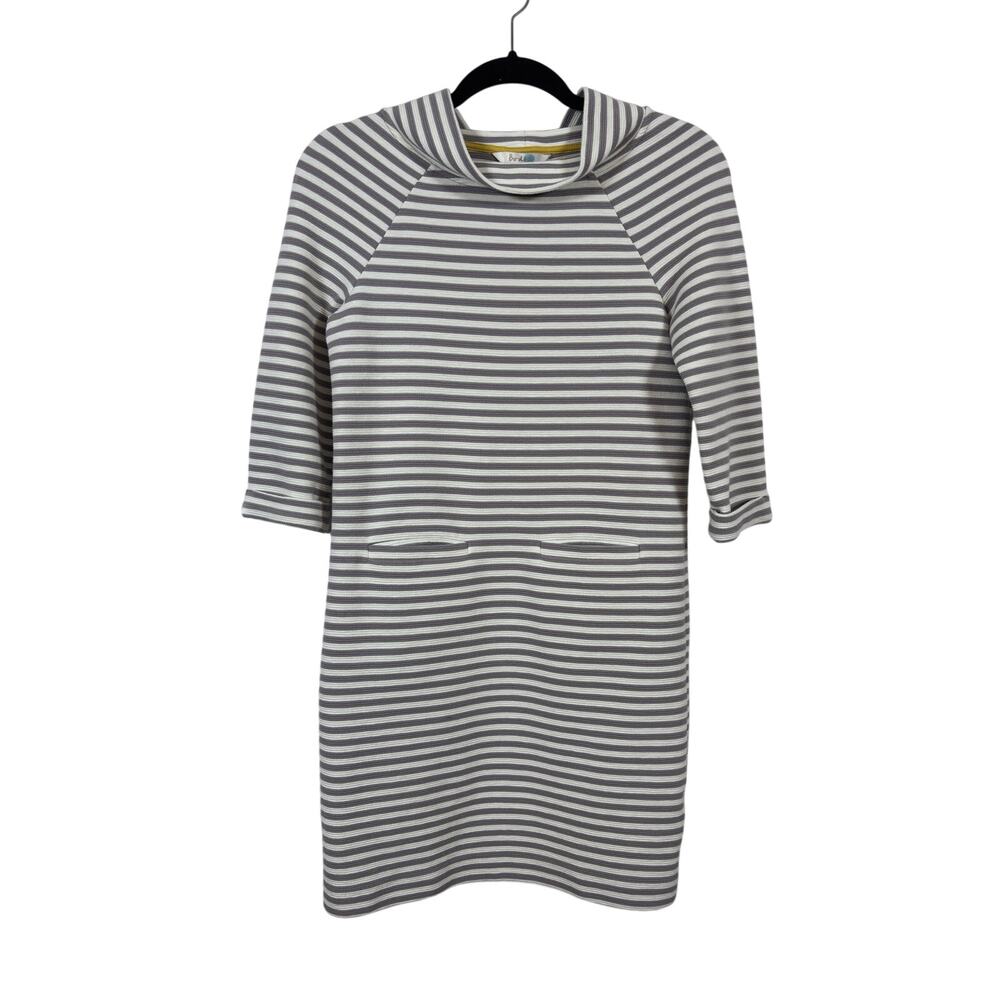 Boden Kiera Ottoman Dress Womens 2R Gray White Funnel Neck Shift Striped Ribbed